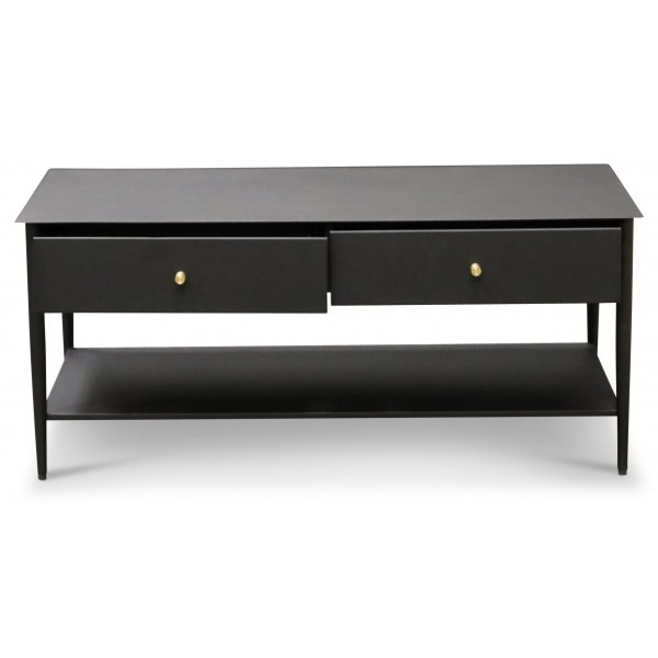 Flash salongbord med skuffer - Sort metall med messing knotter Flash salongbord med skuffer - Sort metall med messing knotter