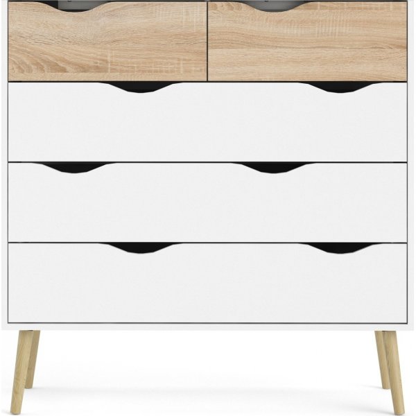 Oslo kommode med 5 skuffer - Hvit/eik Oslo kommode med 5 skuffer - Hvit/eik