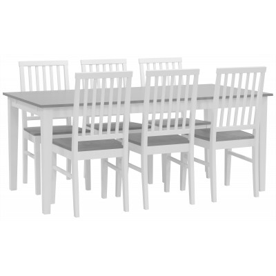 Spisegruppe: Fårö spisebord 180x90 cm med 6 Fårö stoler - hvit/grå