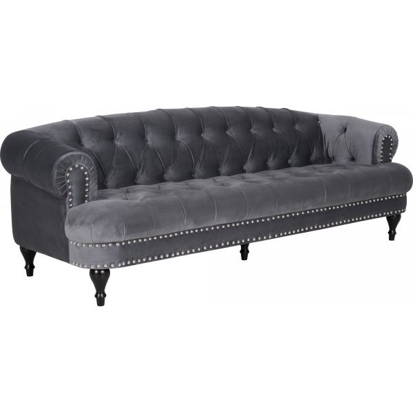 Sofa 3-seter chesterfield grå fløyel Sofa 3-seter chesterfield grå fløyel