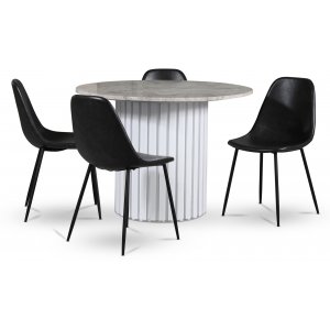 Empire spisegruppe 105 cm inkl. 4 stk. Bjurtrsk svarte stoler - Slv Diana marmor / Hvit lamell trefot