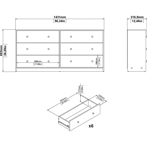 mai kommode med 6 skuffer - Hickory mai kommode med 6 skuffer - Hickory
