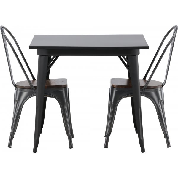 Tempe spisegruppe, stålbord med 2 stålstoler - Sort/valnøtt + 2.00 x Møbelføtter Tempe spisegruppe, stålbord med 2 stålstoler - Sort/valnøtt + 2.00 x Møbelføtter