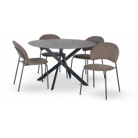 Hogrän spisegruppe Ø120 cm bord i betongimitasjon + 4 stk Hogrän brune stoler Hogrän spisegruppe Ø120 cm bord i betongimitasjon + 4 stk Hogrän brune stoler