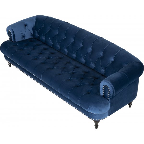 Sofa Chesterfield 3-seters sofa i blå fløyel Sofa Chesterfield 3-seters sofa i blå fløyel