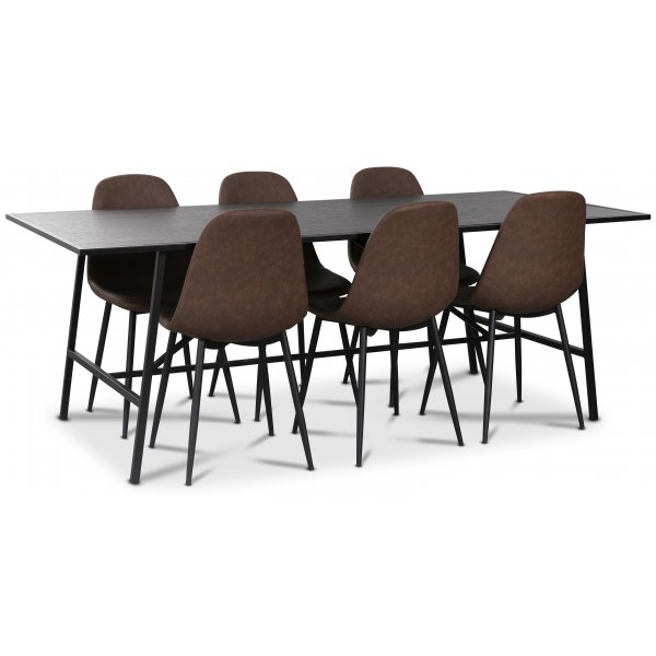 Toscana spisegruppe: 206 cm bord + 6 st Atlantic Empire stoler brun PU Toscana spisegruppe: 206 cm bord + 6 st Atlantic Empire stoler brun PU