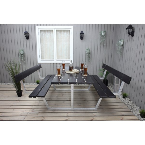 Rustikk benksett med ryggstøtte - Sort Rustikk benksett med ryggstøtte - Sort