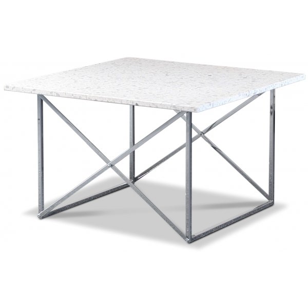 Terrazzo sofabord 75 x 75 cm - Bianco Terrazzo & understell i cross krom