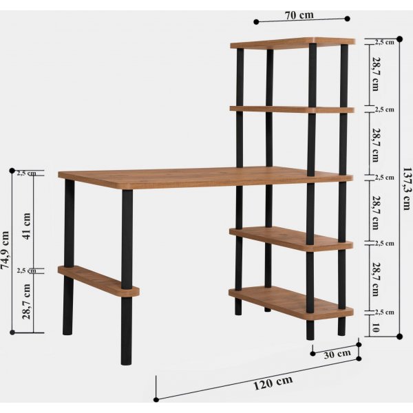Nano skrivebord 120x70 cm - Sort/furu Nano skrivebord 120x70 cm - Sort/furu