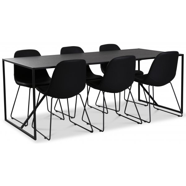 Atlantic spisegruppe: Lazio bord + 6 st Atlantic Sled stoler svart PU Atlantic spisegruppe: Lazio bord + 6 st Atlantic Sled stoler svart PU