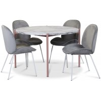 Aspö spisegruppe Ø120 cm inkl. 4 stk. Leo grå stoler - Lys marmor/rosa Aspö spisegruppe Ø120 cm inkl. 4 stk. Leo grå stoler - Lys marmor/rosa
