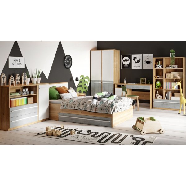 Plano sengeramme 120 x 200 cm - Nash eik/hvit/gr