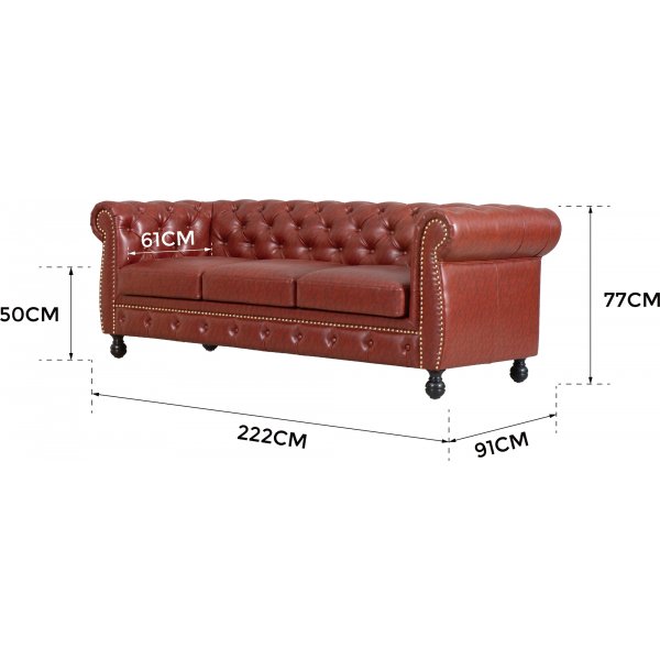 Sofa Chesterfield 3-seter i brunt PU - Charles Sofa Chesterfield 3-seter i brunt PU - Charles