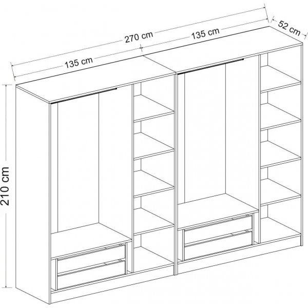 Cikani garderobeskap 270x52x210 cm, variant B - Hvit Cikani garderobeskap 270x52x210 cm, variant B - Hvit