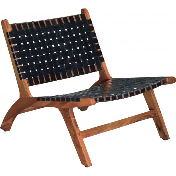 Porto Bello lenestol teak / svart anilinskinn