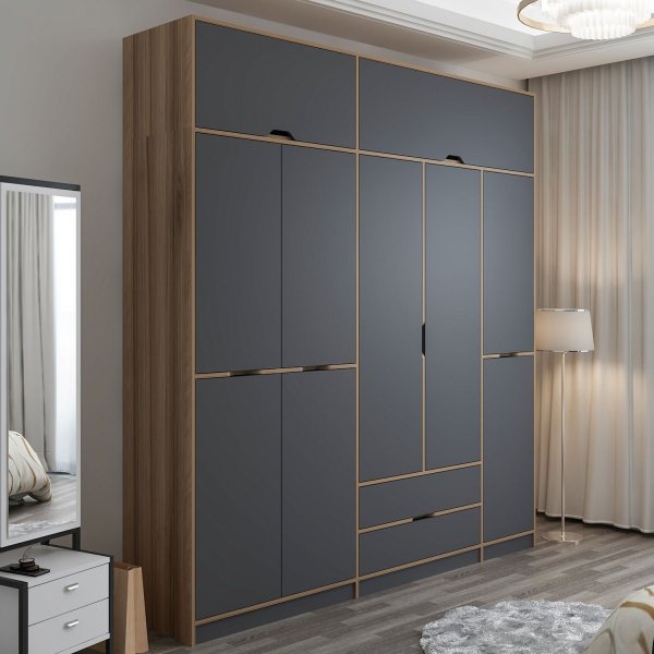 Elina garderobeskap 232 x 52 x 253 cm - Antrasitt/brun Elina garderobeskap 232 x 52 x 253 cm - Antrasitt/brun