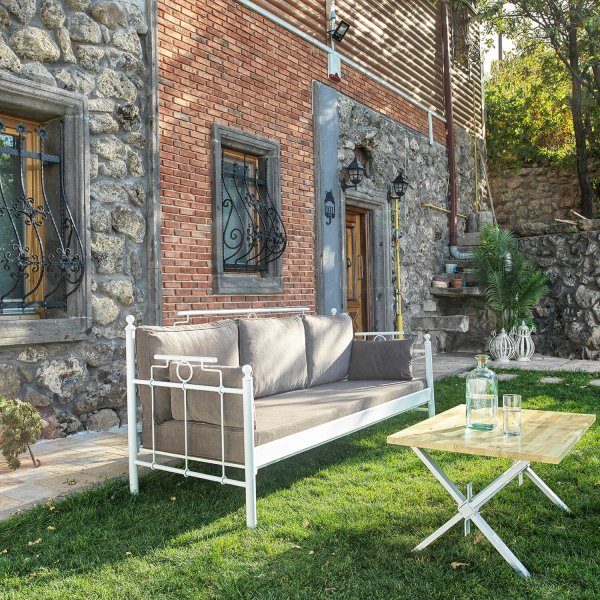 Hampus 3-seters utesofa - Hvit/brun + Tekstilrens for mbler