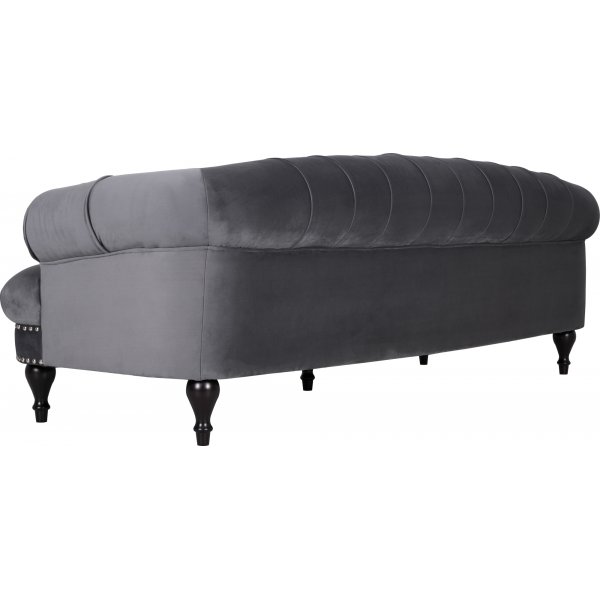 Sofa 3-seter chesterfield grå fløyel Sofa 3-seter chesterfield grå fløyel