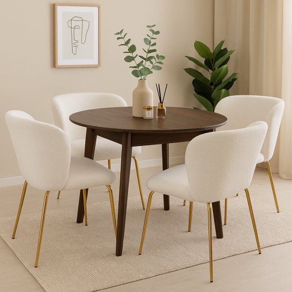 Spisestuestol i bouclè med messingben Spisestuestol i bouclè med messingben