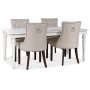 Paris spisegruppe hvitt bord med 4 stk Tuva New Port stoler i beige stoff med bakhndtak