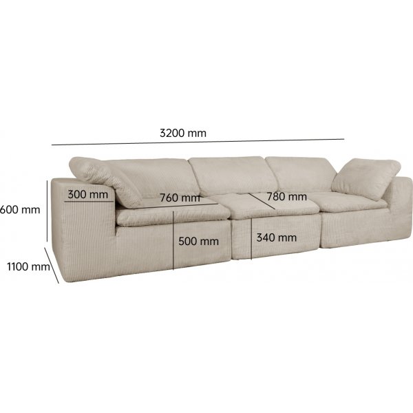 Modulsofa 320 cm i beige kordfløyel - Vera Modulsofa 320 cm i beige kordfløyel - Vera