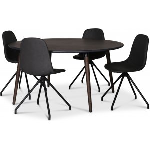 Omni spisegruppe, rundt spisebord Ø130 cm inkludert 4 stk. Bridge svingbare stoler - Røykfarget eik Omni spisegruppe, rundt spisebord Ø130 cm inkludert 4 stk. Bridge svingbare stoler - Røykfarget eik