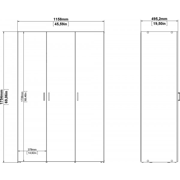 Romgarderobe med 3 dører - Hvit Romgarderobe med 3 dører - Hvit