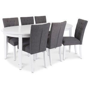 Sandhamn Food Group; Ovalt bord med 6 Crocket stoler i grtt stoff + 4.00 x Mbelftter