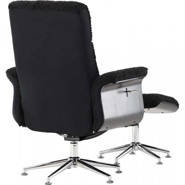 Hagn hvilestol med fotskammel - Sort / Krom + Tekstilrens for mbler