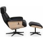 Marbck recliner- lenestol med fotskammel - Svart skinn / Tre