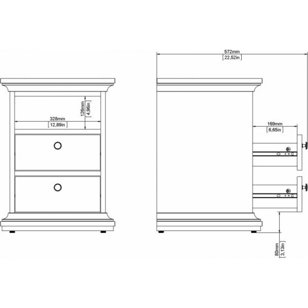 Paris smalt nattbord med 2 skuffer og 1 pent rom - Hvit