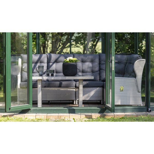 Lingen�s utegruppe hj�rnesofa med bord - Beige kunstrotting