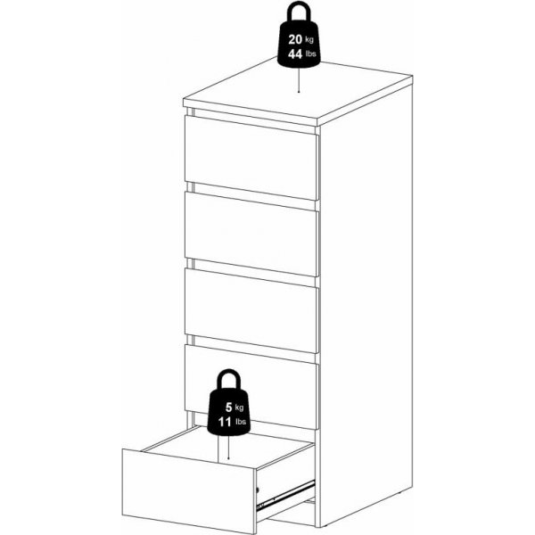 Naia smal kommode med 5 skuffer - Hickory Naia smal kommode med 5 skuffer - Hickory