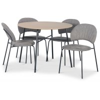 Tofta spisegruppe Ø100 cm bord i lyst tre + 4 stk Hogrän grå stoler