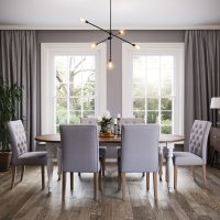 Victoria spisegruppe, spisebord 230 cm med 6 stk. Ventos spisestoler - Hvit / Brunbeiset Victoria spisegruppe, spisebord 230 cm med 6 stk. Ventos spisestoler - Hvit / Brunbeiset