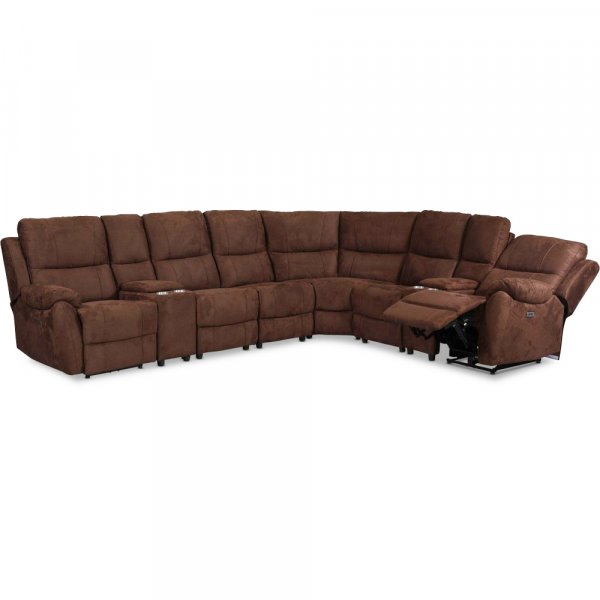 Enjoy Hollywood recliner-hjrnesofa - 6-seters (elektrisk) i brunt mikrofiberstoff