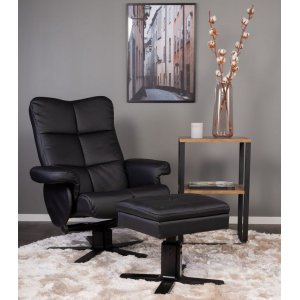 Duvnäs reclinerlenestol med fotskammel - Svart PU + Møbelpleiesett for tekstiler Duvnäs reclinerlenestol med fotskammel - Svart PU + Møbelpleiesett for tekstiler