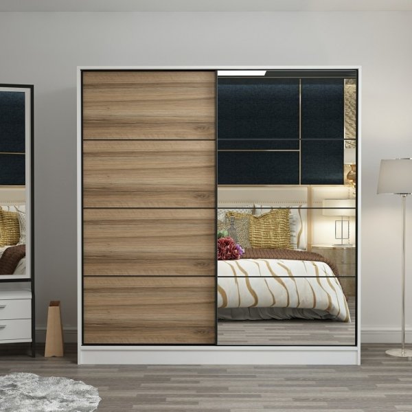 Kapusta garderobe med speildør, 180 cm - Hvit/brun Kapusta garderobe med speildør, 180 cm - Hvit/brun