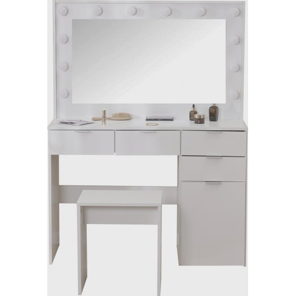 Sminkebord med stol, speil og belysning - Hvit Sminkebord med stol, speil og belysning - Hvit