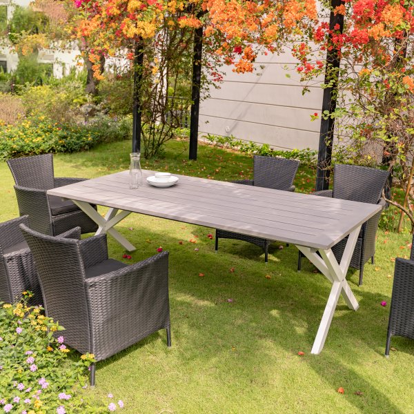 Oxford spisebord 220 cm - Hvit/gr + Flekkfjerner for mbler