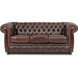 Dublin chesterfield 3-seter sofa - Brunt lær + Flekkfjerner for møbler