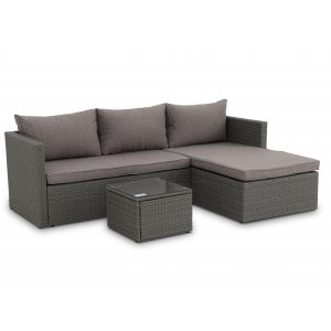 Miami utegruppe sofa med bord - Grå kunstrotting Miami utegruppe sofa med bord - Grå kunstrotting