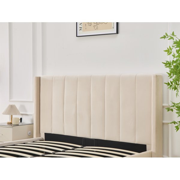 Bianca sengeramme med sengegavl og oppbevaring 180 x 200 cm - Beige Bianca sengeramme med sengegavl og oppbevaring 180 x 200 cm - Beige