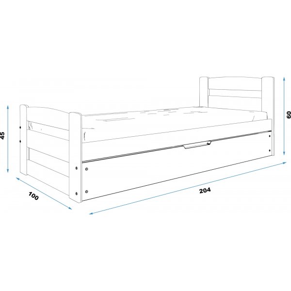 Juniorseng Ernie med oppbevaring 90 cm - Furu