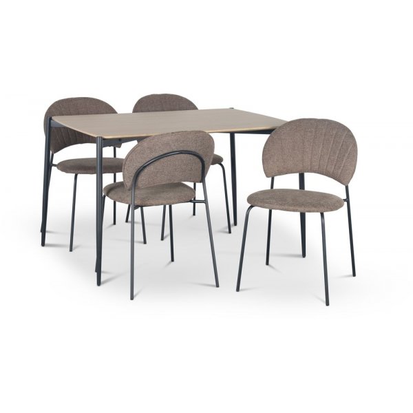 Lokrume spisegruppe 120 cm bord i lyst tre + 4 stk Hogrn brune stoler