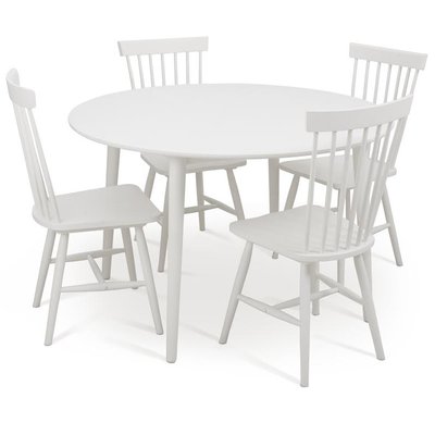 Rosvik matvaregruppe; rundt spisebord Ø120 cm med 4 Karl hvite stokkstoler