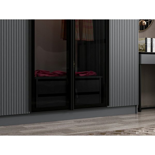 Cikani garderobe med speildrer, 315x52x210 cm - Antrasitt