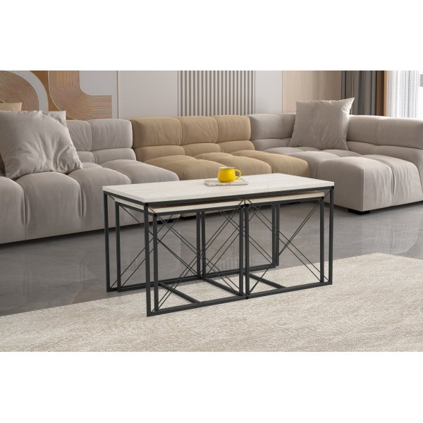 Defne salongbordsett - Sort/marmor Defne salongbordsett - Sort/marmor