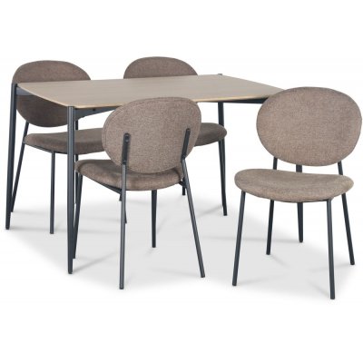 Lokrume spisegruppe Ø120 cm bord i lyst tre + 4 stk Tofta brune stoler