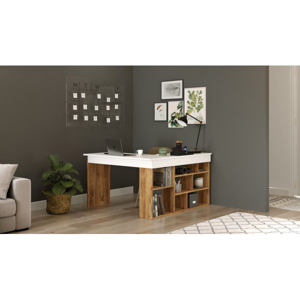 Tywin hj�rneskrivebord - Furu/hvit